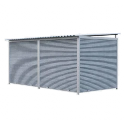Chenil MKS composite WPC GRIS - ETERNA - 4 x 2 m avec séparation - facade grillage 50 x 50 mm