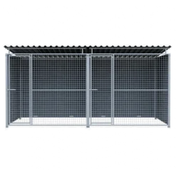 Chenil MKS composite WPC GRIS - ETERNA - 4 x 2 m avec séparation - facade grillage 50 x 50 mm