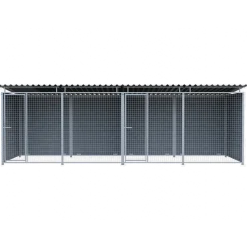 Chenil MKS composite WPC GRIS - ETERNA - 6 x 2 m avec séparation - facade grillage 50 x 50 mm