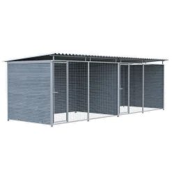 Chenil MKS composite WPC GRIS - ETERNA - 6 x 2 m avec séparation - facade grillage 50 x 50 mm
