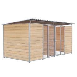 Chenil Protection en Bois - Double 1sep, 2 portes, 4 m x 2 m - barreaux