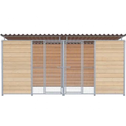 Chenil Protection en Bois - Double 1sep, 2 portes, 4 m x 2 m - barreaux