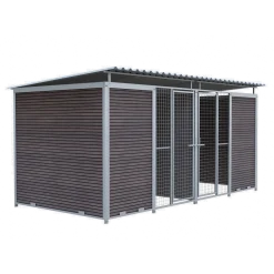 Chenil Protection WPC Brun - Double 1sep, 2 portes, 4 m x 2 m - grillage