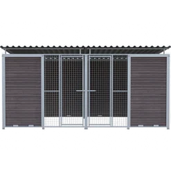 Chenil Protection WPC Brun - Double 1sep, 2 portes, 4 m x 2 m - grillage