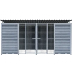 Chenil Protection WPC Gris - Double 1sep, 2 portes, 4 m x 2 m - grillage