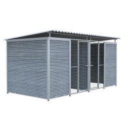 Chenil Protection WPC Gris - Double 1sep, 2 portes, 4 m x 2 m - grillage