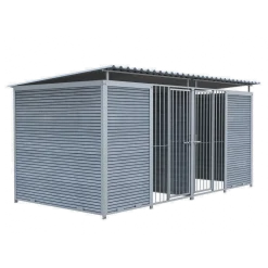 Chenil Protection WPC Gris - Double 1sep, 2 portes, 4 m x 2 m - barreaux