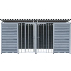 Chenil Protection WPC Gris - Double 1sep, 2 portes, 4 m x 2 m - barreaux