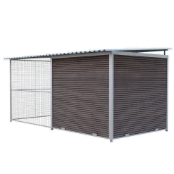 Chenil Super Junior en WPC Brun - 4 m x 2 m - grillage