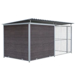 Chenil Super Junior en WPC Brun - 4 m x 2 m - grillage