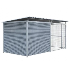 Chenil Super Junior en WPC Gris - 4 m x 2 m - grillage
