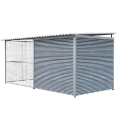 Chenil Super Junior en WPC Gris - 4 m x 2 m - grillage
