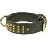 Collier clous dorés, cuir cousu double noir, 85 cm x 48 mm