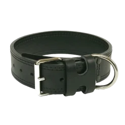 Collier cuir cousu double, noir, 65 cm
