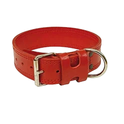 Collier cuir cousu double rouge, 75 cm x 48 mm