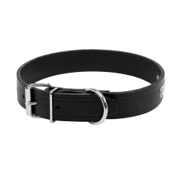 Collier cuir noir riveté, 50 cm