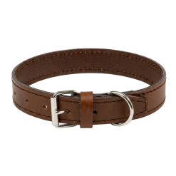 Collier cuir piqué marron, 50 cm