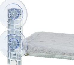 Couchage pour fenêtre, peluche/tissu maillé, pliable 58 × 34 cm, blanc/gris