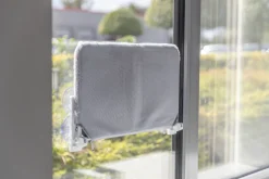 Couchage pour fenêtre, peluche/tissu maillé, pliable 58 × 34 cm, blanc/gris