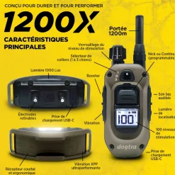 Dogtra 1200X, 2 colliers, portée 1200 m