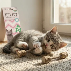 Jouet chat 2 haltères bois en Matabi