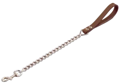 Laisse cuir chaîne très gros 60cm MARRON