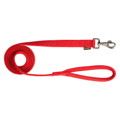 Laisse nylon double poignée rembourée, 2 m x 25 mm, rouge