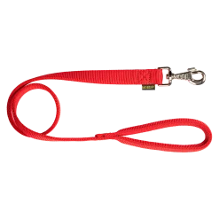 Laisse nylon double poignée rembourée, 1 m x 25 mm, rouge