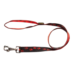 Laisse nylon 1 m x 25 mm, pattes rouge / noir
