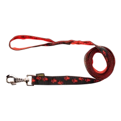 Laisse nylon 2 m x 25 mm, pattes rouge / noir