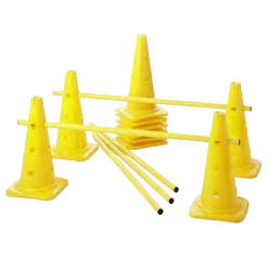 Lot de 10 cônes 12 trous 40 cm + 5 barres de 1 m