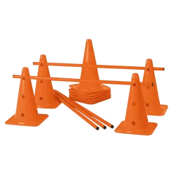 Lot de 10 cônes 12 trous 40 cm + 5 barres de 1 m