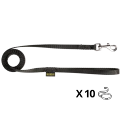 Lot de 10 laisses nylon 1.50 m x 12 mm, noir