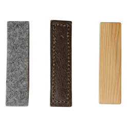 Lot de 3 objets de pistage IGP (bois, cuir, feutre)
