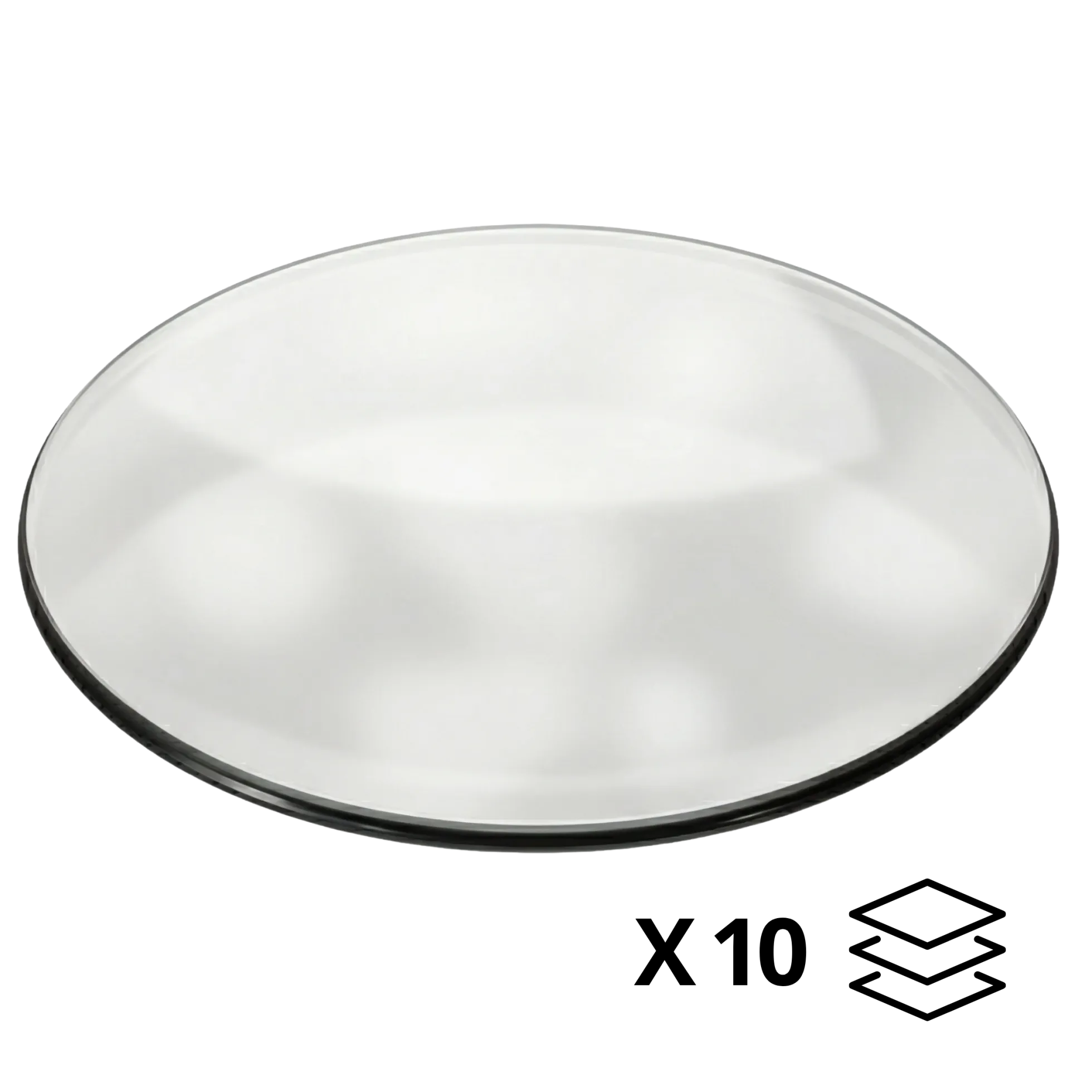 Lot de 10 soucoupes en verre bord rodé 100 mm de diamètre