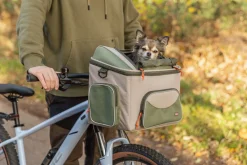 Panier à vélo pour guidon, polyester 48 × 40 × 34 cm, vert olive/beige