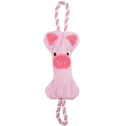 Peluche cochon avec corde, un jouet deux en un pour chien