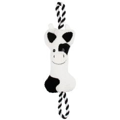 Peluche vache avec corde, un jouet deux en un pour chien