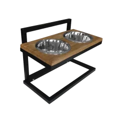 Porte gamelles réglable en bois sur pied