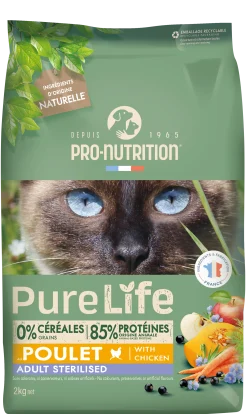 Pro-Nutrition Pure Life Chat Adulte Stérilisé Poulet, 2 kg