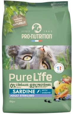 Pro-Nutrition Pure Life Chat Adulte Stérilisé Sardine, 8 kg