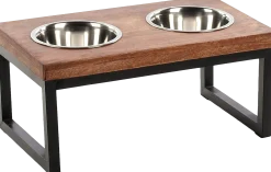 Support gamelles bois et cadre en métal, 2 x 2700 ml